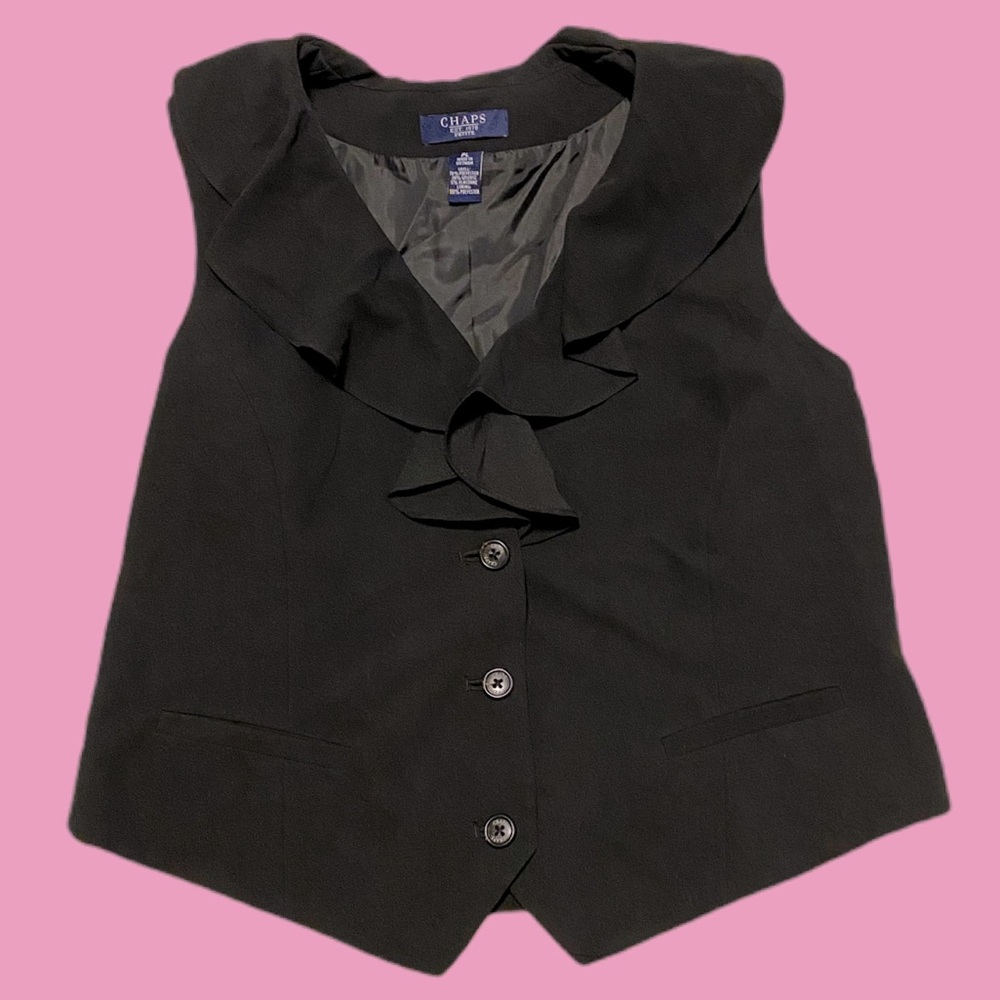 EUC Chaps black suit vest with ruffle